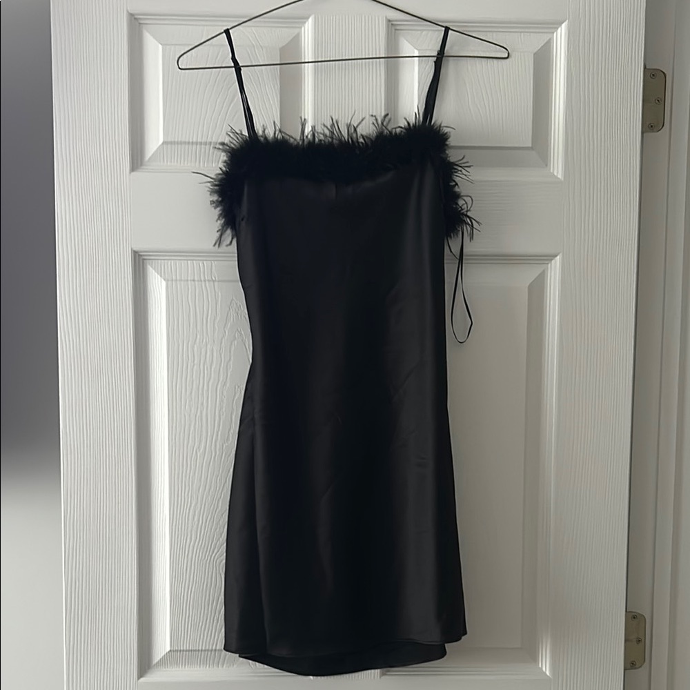 Elegant Black Feather-Trimmed Dress
